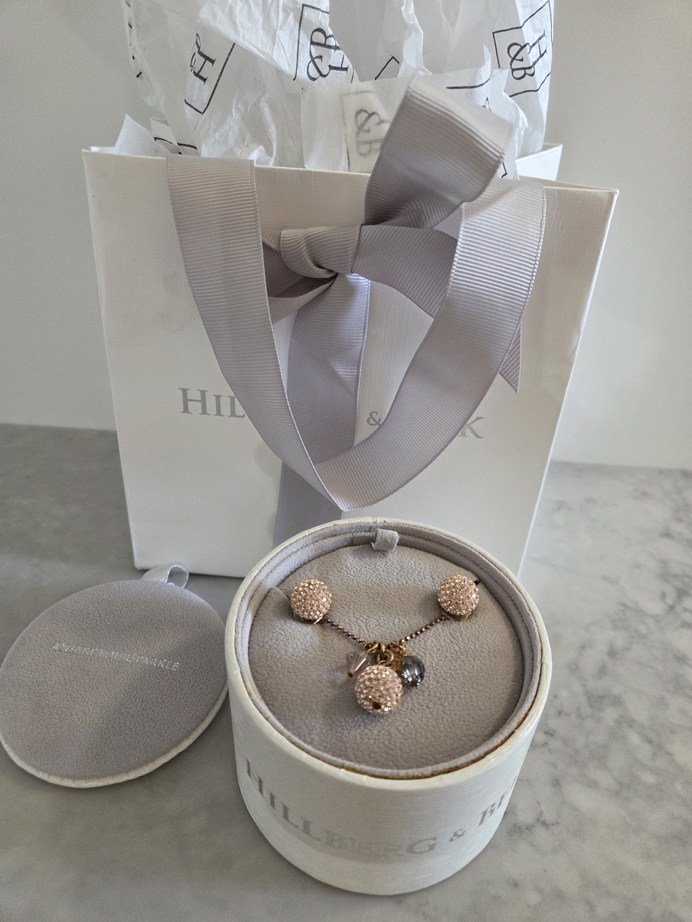 Hillberg & Berk Rose Gold Earring And Cluster Ball Necklace Set